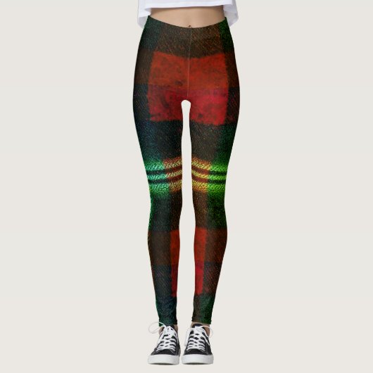 Neon Green Red Plaid Buffalo Grunge Leggings (Voorkant)