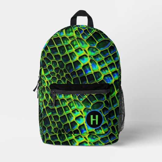 Neon Green Reptile Snake Monogram Bedrukte Rugzak (Voorkant)