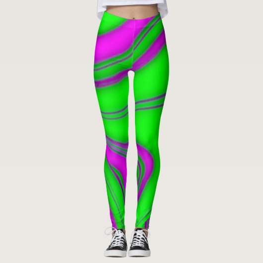 neon green - roze golven leggings (Voorkant)