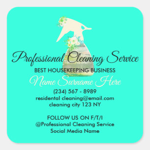 Neon Green schattige Maid Spray Flower Cleaning Vierkante Sticker