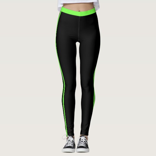 Neon Green Side Stripe Zwarte Leggings Kies Kleur (Voorkant)