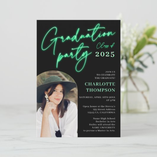 Neon green sign script de leuke foto van afstudere kaart (Staand voorkant)