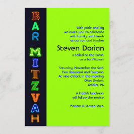 NEON GREEN SIGNS Bar Bat Mitzvah Uitnodiging