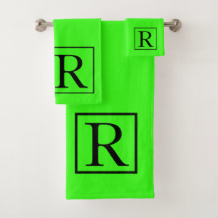 Neon Green Solid Bright Monogram Initiaal Kleurrij Bad Handdoek