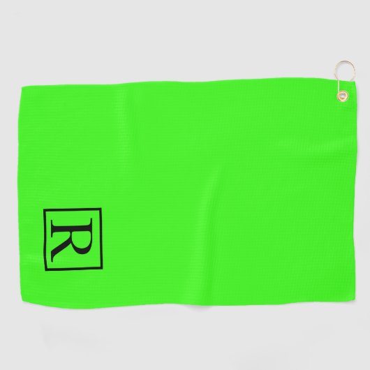 Neon Green Solid Bright Monogram Initiaal Kleurrij Golfhanddoek (Horizontaal)