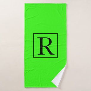 Neon Green Solid Colorful Bright Monogram Initiale Badhanddoek