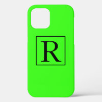 Neon Green Solid Colorful Bright Monogram Initiale