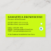 Neon Green Spa Sitter Groom PetCare Bathing Visitekaartje (Achterkant)