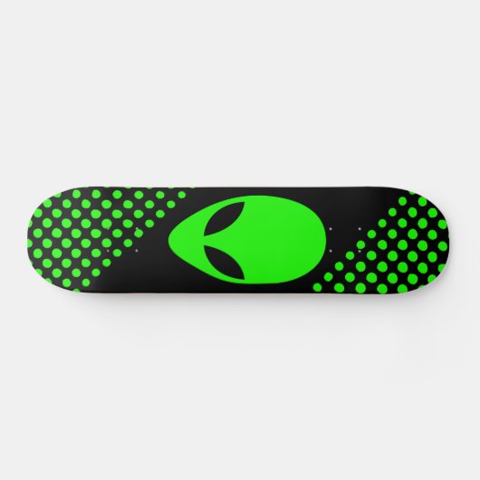 Neon Green Space Alien Head Skateboard (Horizontaal)