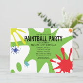 Neon Green Split Splat Custom Paintball Party Kaart (Staand voorkant)