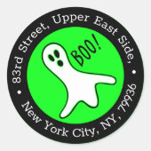 Neon Green Spooky Ghost Halloween Retouradres Ronde Sticker (Voorkant)