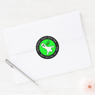 Neon Green Spooky Ghost Halloween Return-adres Ronde Sticker