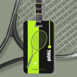 Neon Green Sport Tennis gepersonaliseerd Bagagelabel<br><div class="desc">Zo'n geweldig ontwerp om te personaliseren met naam en initiaal letter van de tennisser. Zuurgroene streep met een tennisracket op zwarte kleur. Een bagagelabel met een naam is belangrijk om verschillende praktische redenen tijdens het reizen. Ten eerste dient het als een snelle en eenvoudige manier om uw bagage te identificeren...</div>