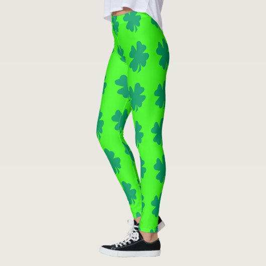 Neon Green St Patrick's Day Shamrock Leaf Cute Leggings (Links)