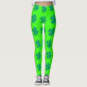 Neon Green St Patrick's Day Shamrock Leaf Cute Leggings (Voorkant)