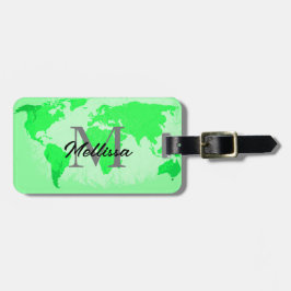 Neon Green Wereldkaart Monogrammen Traveler Artist Bagagelabel