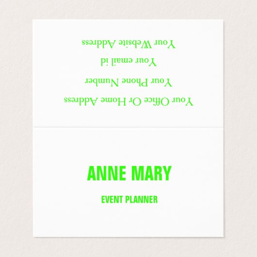 Neon Green White Custom Colour Weddenschap Event C Visitekaartje (Buitenkant ongevouwen)