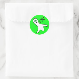 Neon Green White Spooky Ghost Kinder Halloween Par Ronde Sticker