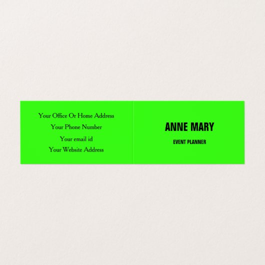 Neon Green White, whitebruiloft, gebeurtenissenpla Visitekaartje (Buitenkant ongevouwen)