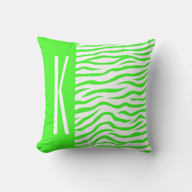 Neon Green & White Zebra Stripes Dierenprint Kussen (Voorkant)