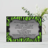Neon Green Wild Night Zebra Bachelorette Party Kaart (Staand voorkant)