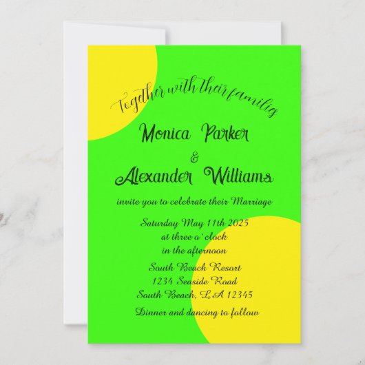 Neon Green Yellow Bold Modern Retro Wedding Kaart (Voorkant)