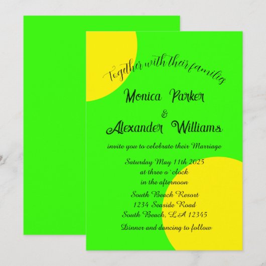 Neon Green Yellow Bold Modern Retro Wedding Kaart (Voorkant / Achterkant)