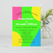 Neon Green Yellow Pink Blue Modern Retro Wedding Kaart (Staand voorkant)