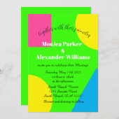 Neon Green Yellow Pink Blue Modern Retro Wedding Kaart (Voorkant / Achterkant)