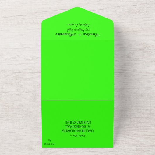 Neon Green Yellow Retro Modern Bold Elegant All In One Uitnodiging (Buitenkant)