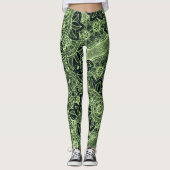 Neon Green Yoga Zen Floral Paisley Mandala Pattern Leggings (Voorkant)