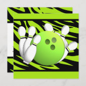 Neon Green Zebra Stripe Bowling Party Kaart (Voorkant / Achterkant)