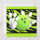 Neon Green Zebra Stripe Bowling Party Kaart (Voorkant)