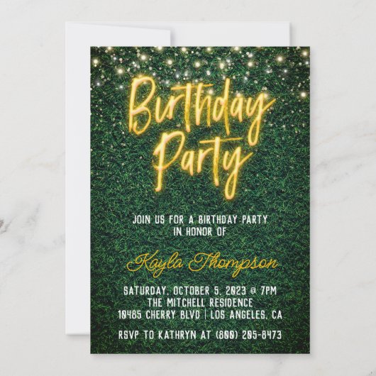 Neon Greenery Green Wall Birthday Party Kaart (Achterkant)