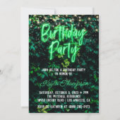 Neon Greenery Green Wall Birthday Party Kaart (Achterkant)