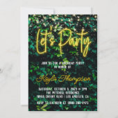 Neon Greenery Green Wall Let's Party Invitation Kaart (Achterkant)