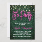 Neon Greenery Green Wall Let's Party Invitation Kaart (Achterkant)