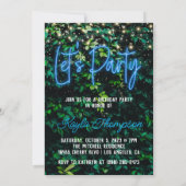 Neon Greenery Green Wall Let's Party Invitation Kaart (Achterkant)