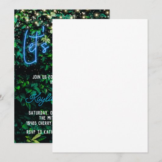 Neon Greenery Green Wall Let's Party Invitation Kaart (Voorkant / Achterkant)