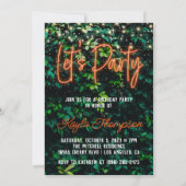 Neon Greenery Green Wall Let's Party Invitation Kaart (Achterkant)