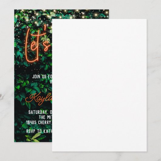 Neon Greenery Green Wall Let's Party Invitation Kaart (Voorkant / Achterkant)