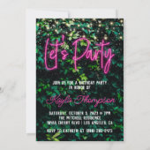 Neon Greenery Green Wall Let's Party Invitation Kaart (Achterkant)