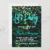 Neon Greenery Green Wall Let's Party Invitation Kaart (Achterkant)