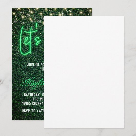 Neon Greenery Green Wall Let's Party Invitation Kaart (Voorkant / Achterkant)