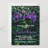 Neon Greenery Green Wall Let's Party Invitation Kaart (Achterkant)