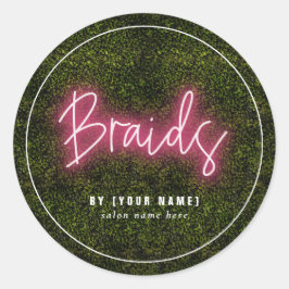 Neon Greenery Hair Salon Business Braids Ronde Sticker
