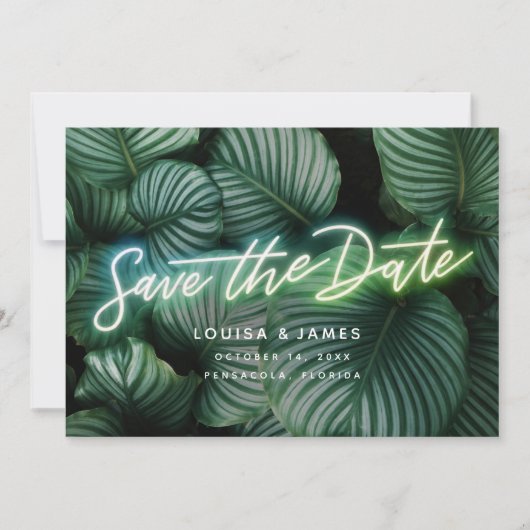 Neon Greenery Modern Tropical Save the Date Kaart (Voorkant)