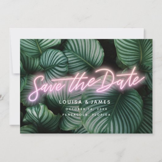 Neon Greenery Modern Tropical Save the Date Kaart (Voorkant)