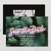 Neon Greenery Modern Tropical Save the Date Kaart (Voorkant / Achterkant)