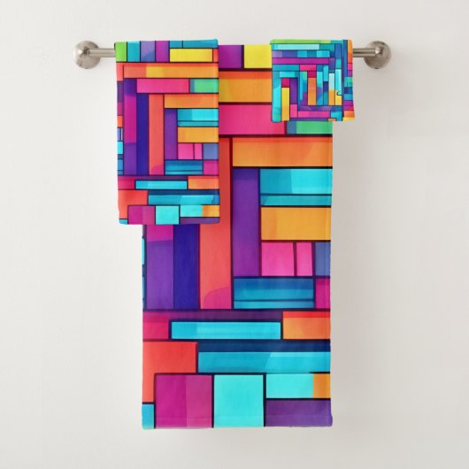 Neon Grid - Kleurrijk Abstract Mozaïek Bad Handdoek (Insitu)
